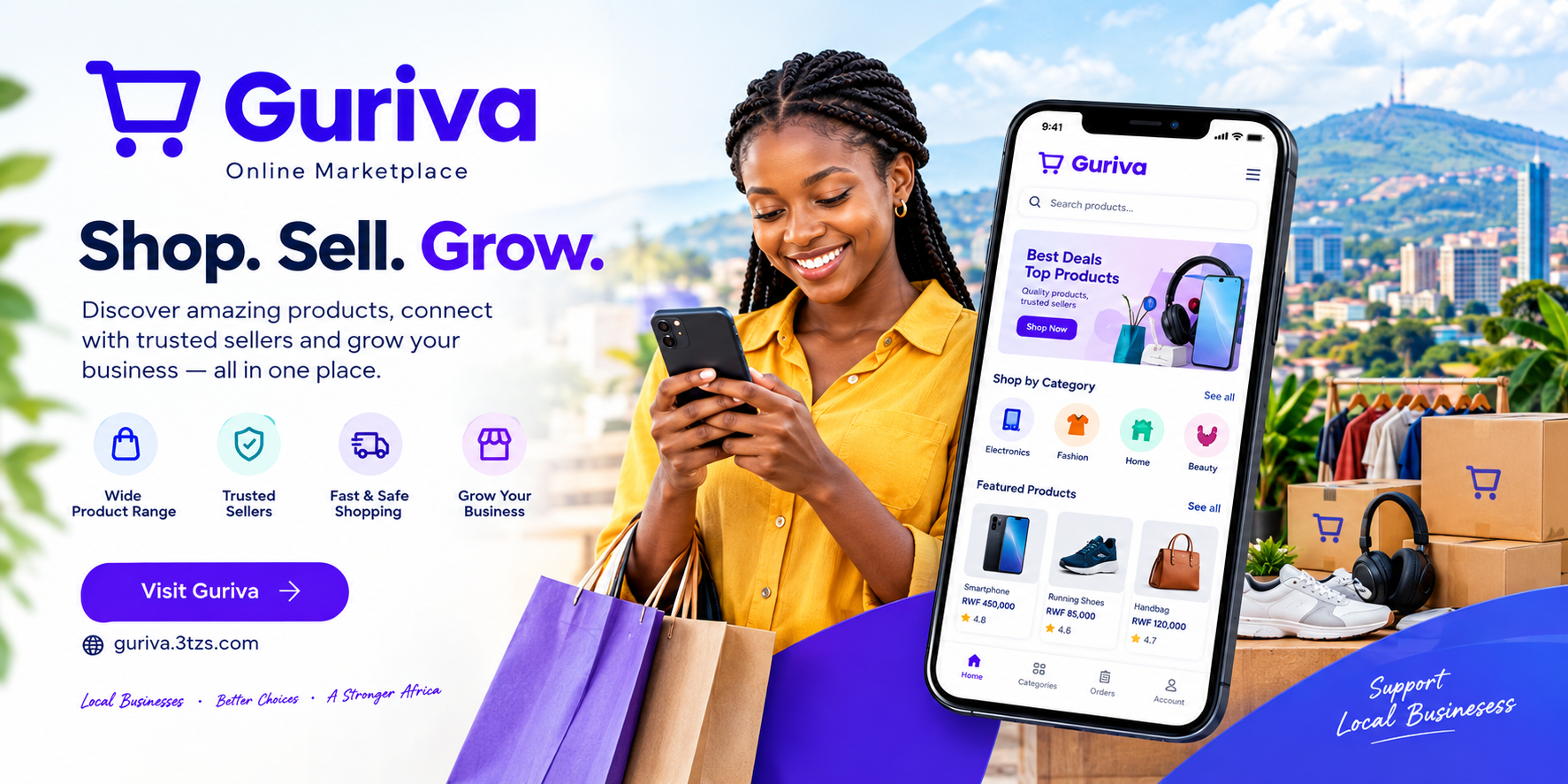 Customers and small business owners learning how to buy and sell products online in Rwanda.